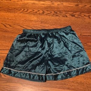 Green satin pajama shorts